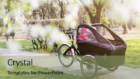  Presentation with cargo - Cool new PPT theme with ecological footprint - kids sitting in cargo bike backdrop and a seafoam green colored foreground