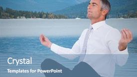  Presentation with water - Slide set having ecological lotuse - business man meditating against water background and a  colored foreground