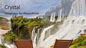  Presentation with scenic - PPT layouts enhanced with ecological tourism two wooden chaise background and a light blue colored foreground