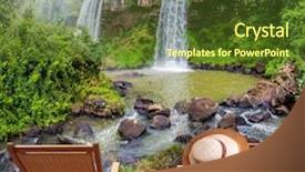  Presentation with waterfalls - Cool new slide deck with ecological tourism two wooden chaise backdrop and a tawny brown colored foreground