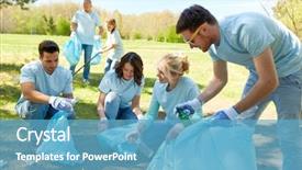  Presentation with garbage - PPT layouts enhanced with ecologie - volunteering charity people and ecology background and a teal colored foreground