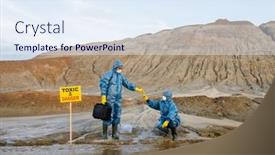  Presentation with water soil - Cool new presentation theme with ecologist-in-protective-workwear-taking backdrop and a sky blue colored foreground