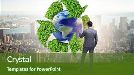  Presentation with recycling - PPT theme with ecology - businessman in recycling ecological concept background and a tawny brown colored foreground