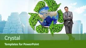  Presentation with recycle glass waste for recycling - Presentation design with ecology - businessman in recycling ecological concept background and a forest green colored foreground