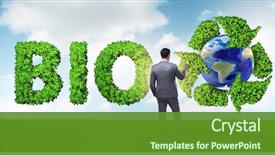  Presentation with recycle glass waste for recycling - Colorful presentation theme enhanced with ecology - businessman in recycling ecological concept backdrop and a tawny brown colored foreground