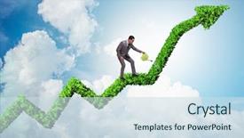  Presentation with business challenge businessman entrance maze - PPT theme featuring ecology - businessman in responsible ecological business background and a sky blue colored foreground