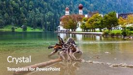  Presentation with bavaria - Presentation with ecology - mountain lake koenigssee and church background and a coral colored foreground