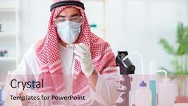  Presentation with chemist - Slides with ecology bacteira - arab doctor chemist studying new background and a coral colored foreground