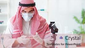  Presentation with new parents doctor - PPT layouts with ecology bacteira - arab doctor chemist studying new background and a coral colored foreground