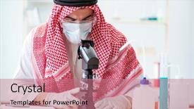  Presentation with chemist - Colorful presentation theme enhanced with ecology bacteira - arab doctor chemist studying new backdrop and a coral colored foreground