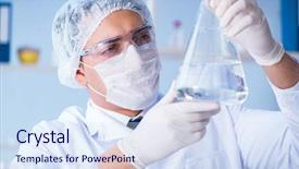  Presentation with animal testing scientist doing experiment - Presentation design enhanced with ecology bacteira - female scientist researcher conducting background and a  colored foreground