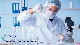  Presentation with animal testing scientist doing experiment - PPT theme with ecology bacteira - female scientist researcher conducting background and a sky blue colored foreground