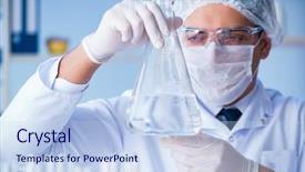  Presentation with animal testing scientist doing experiment - Slide deck with ecology bacteira - female scientist researcher conducting background and a light blue colored foreground