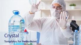  Presentation with testing - Amazing PPT theme having ecology bacteira - lab assistant testing water quality backdrop and a sky blue colored foreground