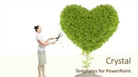  Presentation with clouds in heart shape - Slide set featuring ecology earth - young attractive businesswoman cutting lawn background and a cream colored foreground