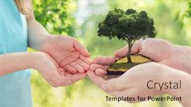  Presentation with family holding hands - Cool new slide deck with ecology-family-and-environment-concept backdrop and a coral colored foreground