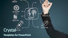  Presentation with ecology - Audience pleasing PPT theme consisting of beautiful woman drawing something backdrop and a ocean colored foreground