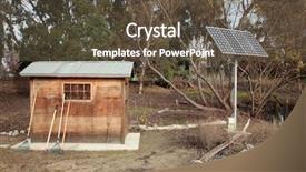  Presentation with cells solar - PPT theme featuring ecology photo panel - solar cells and gardner shack background and a tawny brown colored foreground