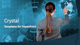  Presentation with global - Presentation theme featuring ecology strategy - buinesswoman in global business concept background and a  colored foreground