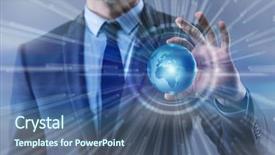  Presentation with global - Colorful slide set enhanced with ecology strategy - businessman in globalisation global business backdrop and a ocean colored foreground