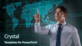  Presentation with global - Slides consisting of ecology strategy - businessman pressing virtual buttons background and a tawny brown colored foreground