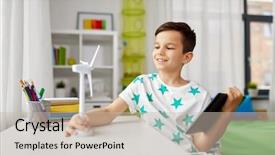  Presentation with toy model - Beautiful presentation featuring ecology technology and energy saving backdrop and a soft green colored foreground