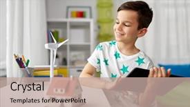  Presentation with toy model - Theme having ecology technology and energy saving background and a coral colored foreground