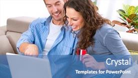  Presentation with ecommerce - Presentation enhanced with ecommerce - online shopping happy smiling couple background and a teal colored foreground