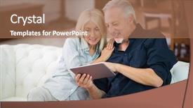  Presentation with senior couple - PPT theme enhanced with ecommerce - senior couple using tablet background and a coral colored foreground