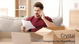  Presentation with ecommerce - Presentation theme with ecommerce - young man making call background and a coral colored foreground