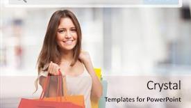  Presentation with woman pushing shopping trolley - Audience pleasing PPT theme consisting of ecommerce - young woman holding shopping bags backdrop and a lemonade colored foreground