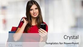  Presentation with ecommerce - Slide deck enhanced with ecommerce - young woman holding shopping bags background and a sky blue colored foreground