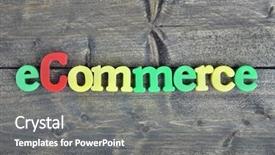  Presentation with ecommerce - PPT layouts with ecommerce word on wooden table background and a gray colored foreground