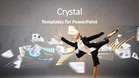  Presentation with financial - PPT layouts enhanced with economi ekuilibrum - image of pretty businesswoman jumping background and a gray colored foreground