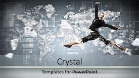 Presentation with high dimension - Slides having economi ekuilibrum - image of pretty businesswoman jumping background and a light gray colored foreground