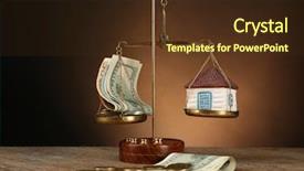  Presentation with haunted house dark horror - Slide deck having economi ekuilibrum - scale with money and model background and a tawny brown colored foreground