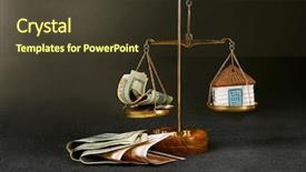  Presentation with dark - Amazing slide set having economi ekuilibrum - scale with money and model backdrop and a tawny brown colored foreground