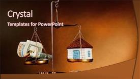  Presentation with dark - Amazing presentation design having economi ekuilibrum - scale with money and model backdrop and a wine colored foreground