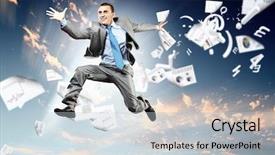  Presentation with dynamic - PPT theme featuring money dynamic - image of a businessman jumping background and a  colored foreground