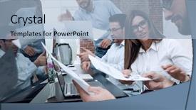  Presentation with spreadsheet data and business charts - Slides featuring economic cooperation - business team discusses financial data background and a light blue colored foreground