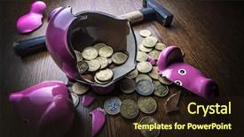  Presentation with pig - Beautiful presentation featuring economic crisis - cracked pink pig moneybox closeup backdrop and a wine colored foreground