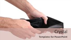  Presentation with economic - Audience pleasing presentation design consisting of economic crisis - man showing his empty purse backdrop and a coral colored foreground