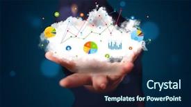  Presentation with cloud silver lining - PPT layouts with economic data - young businessman presenting cloud background and a navy blue colored foreground