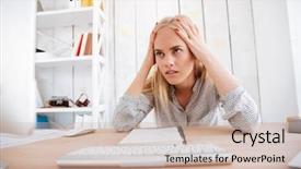  Presentation with tired - Amazing PPT layouts having economic depression - tired pretty young businesswoman sitting backdrop and a soft green colored foreground