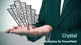  Presentation with buildings - PPT theme enhanced with economic development - businessman showing a pile background and a ocean colored foreground