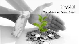  Presentation with economic - PPT layouts consisting of economic development - coins and plant isolated background and a white colored foreground