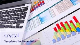  Presentation with economic development - PPT theme having economic development - financial paper charts and graphs background and a sky blue colored foreground