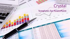 Presentation with economic - Slide set with economic development - financial paper charts and graphs background and a sky blue colored foreground