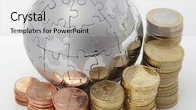  Presentation with economic development - Cool new presentation theme with economic development - metal puzzle globe with euro backdrop and a light gray colored foreground