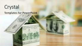  Presentation with economic - PPT layouts consisting of economic development - money house on wooden table background and a soft green colored foreground
